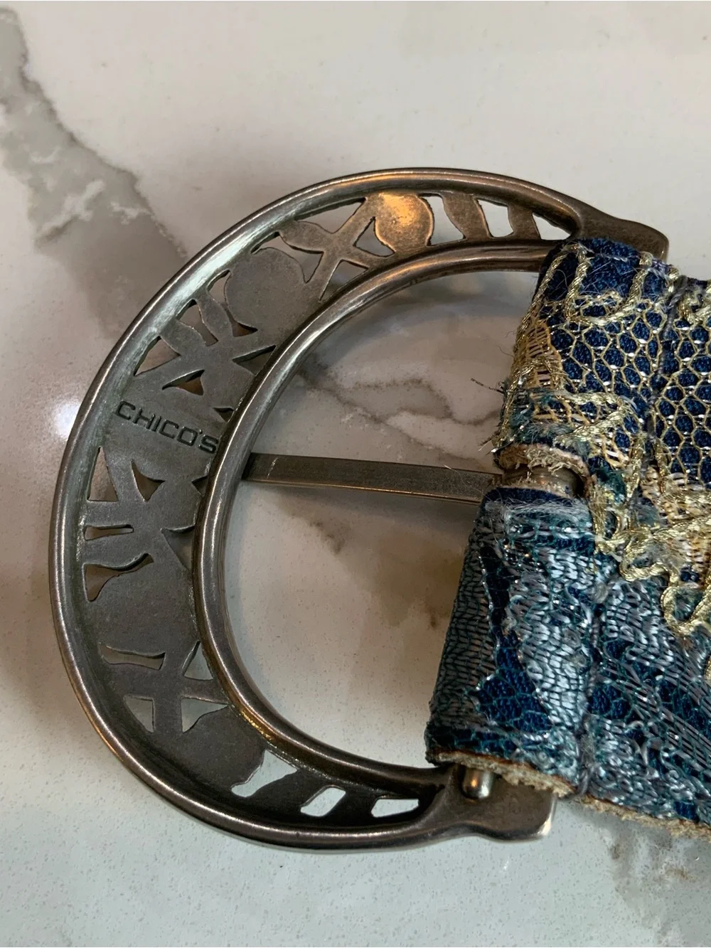 ✨ Chico's Embroidered Beaded Boho Laced Leather Statement Belt Size Small up to